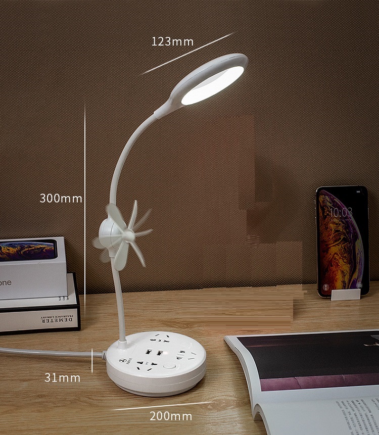 Ổ Cắm Đa Năng Tích Hơp Đèn Học Và Quạt Mini Đế Tròn T20