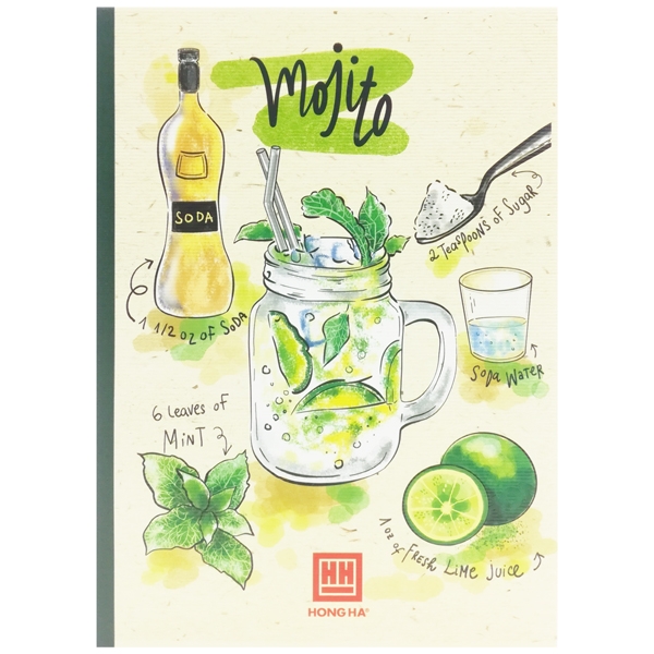 Bộ 5 Vở Kẻ Ngang Cocktail - 80 Trang Không Kể Bìa - ĐL 70 - Mẫu 2 - Mojito - Xanh Lá