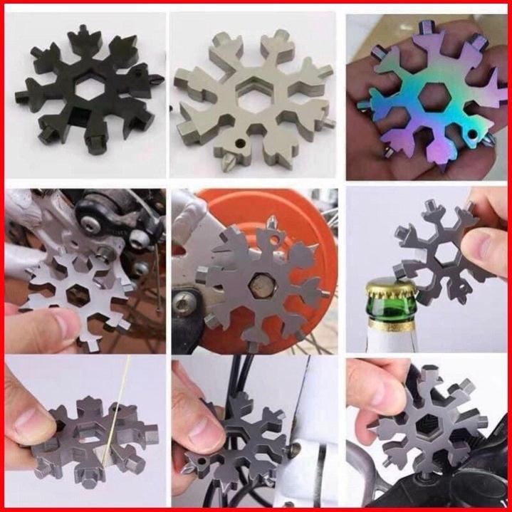 Móc Khóa Đa Năng Vặn Ốc Vít Khui Bia 16 Đầu Hình Bông Tuyết Thép Không Gỉ
