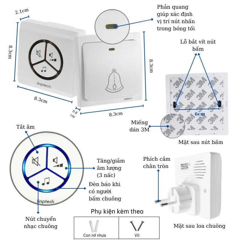 Chuông Cửa Không Dây Không Dùng Pin Thông Minh Chống Nước LINPTECH