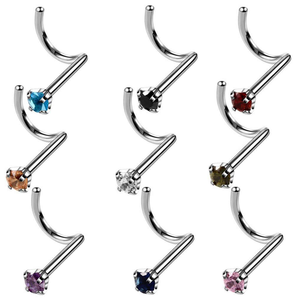 Multicolor Zircon Curved Nose Studs Bar Ring Body Piercing Jewelry 9Pcs 20g