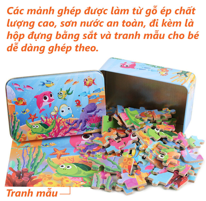 Tranh ghép gỗ 100 mảnh hộp sắt - Nàng tiên cá