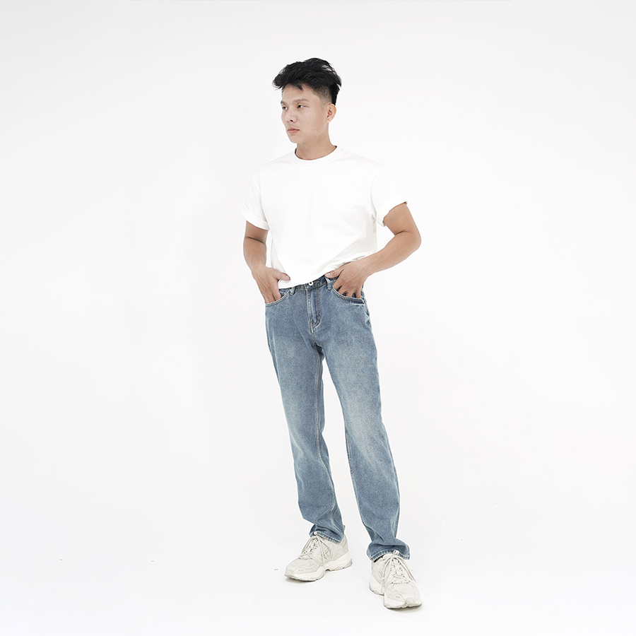 Quần Jeans Nam Cao Cấp HUNTER X-RAYS  Form Straight Cotton Màu Xanh Đậm - Hunter X-Rays D24