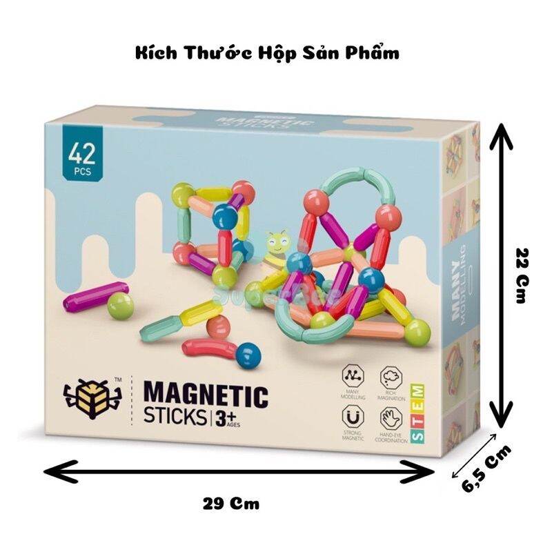 Đồ chơi ghép hình nam châm 42 chi tiết nhựa an toàn, đồ chơi xếp hình nam châm vua lắp ghép các mô hình sáng tạo cho bé