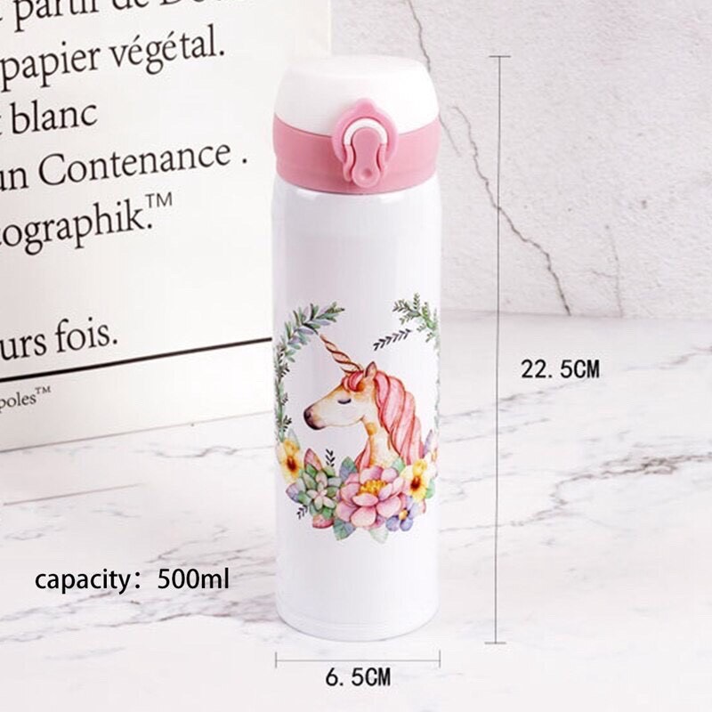 HOTBình giữ nhiệt nắp bật INOX 304 họa tiết siêu đáng yêu - An toàn cho bé dung tích 500ml
