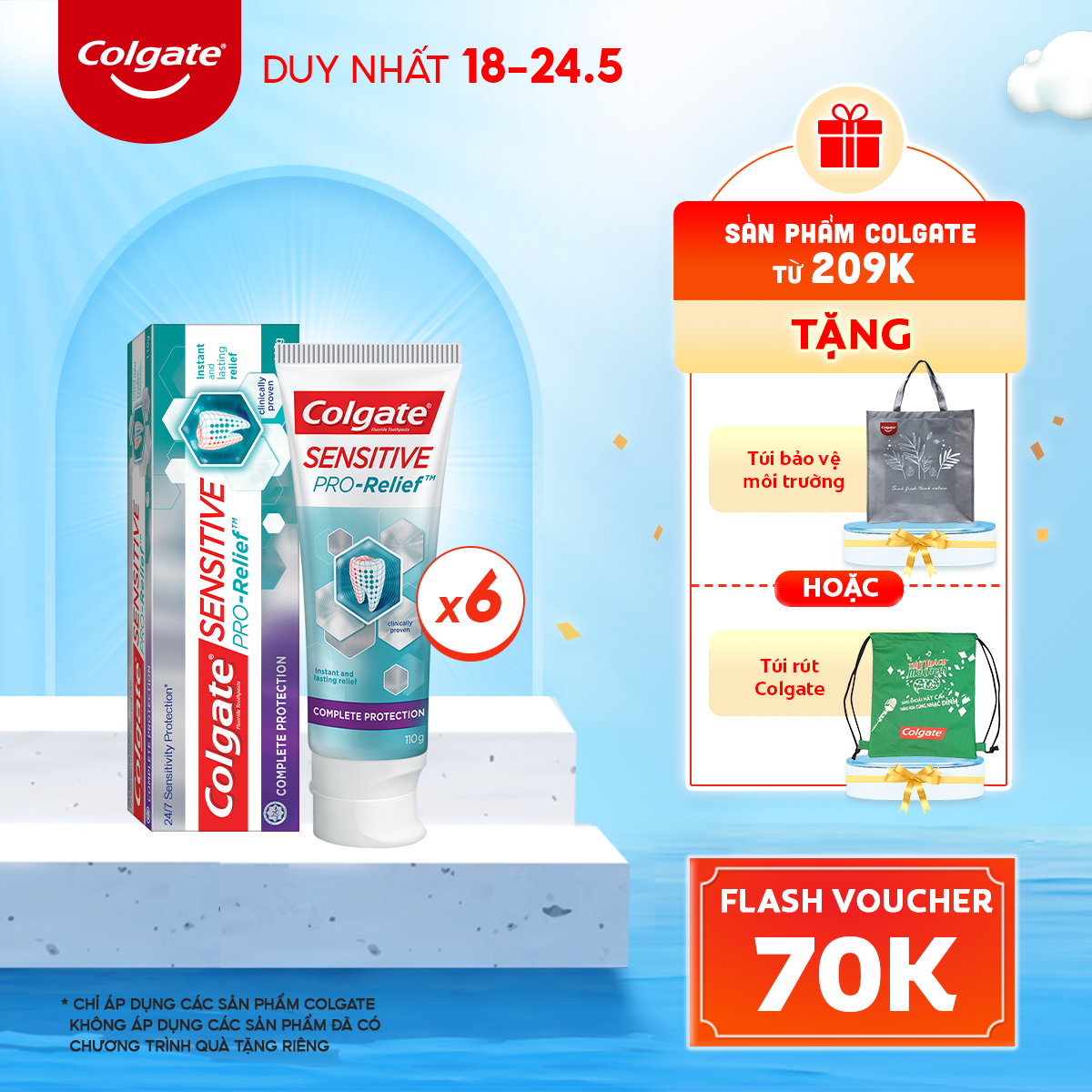 Bộ 6 Kem Đánh Răng Colgate Sensitive Pro Relief ngăn ê buốt và bảo vệ toàn diện 110g/hộp