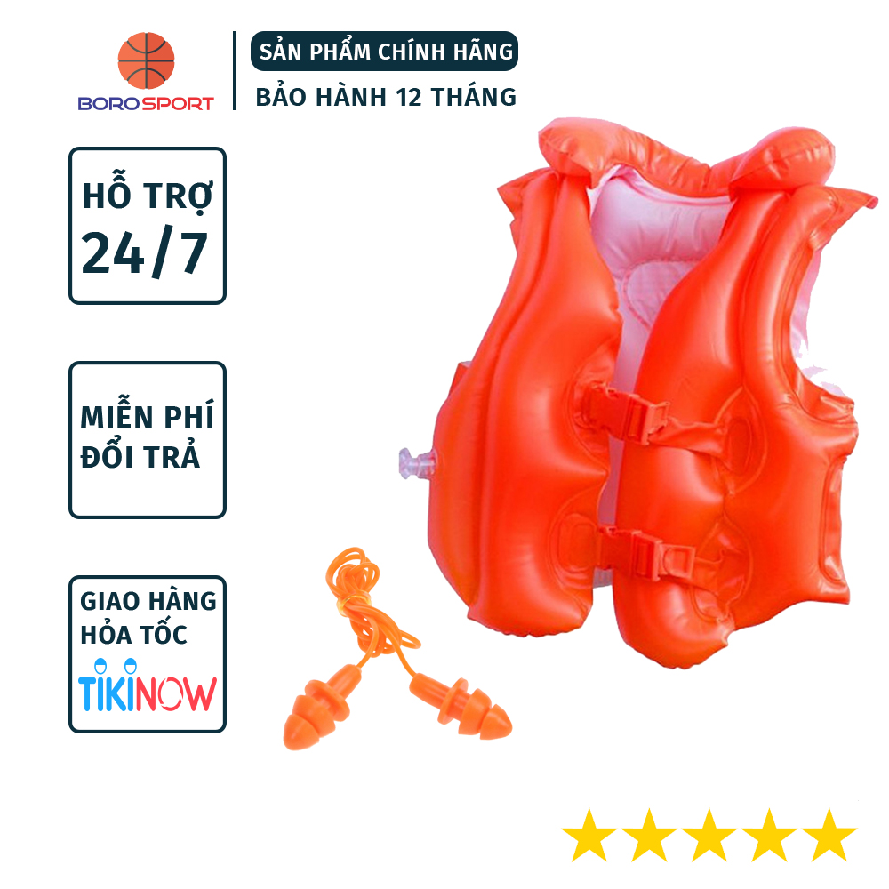 Áo phao tập bơi Yesure Step 2 tiện dụng dành cho bé 3-6 tuổi(<30 kg), nhựa PVC màu cam bắt mắt an toàn cho bé, không thấm nước, dễ dàng vệ sinh - Hàng Chính Hãng Tặng kèm bịt tai Silicone