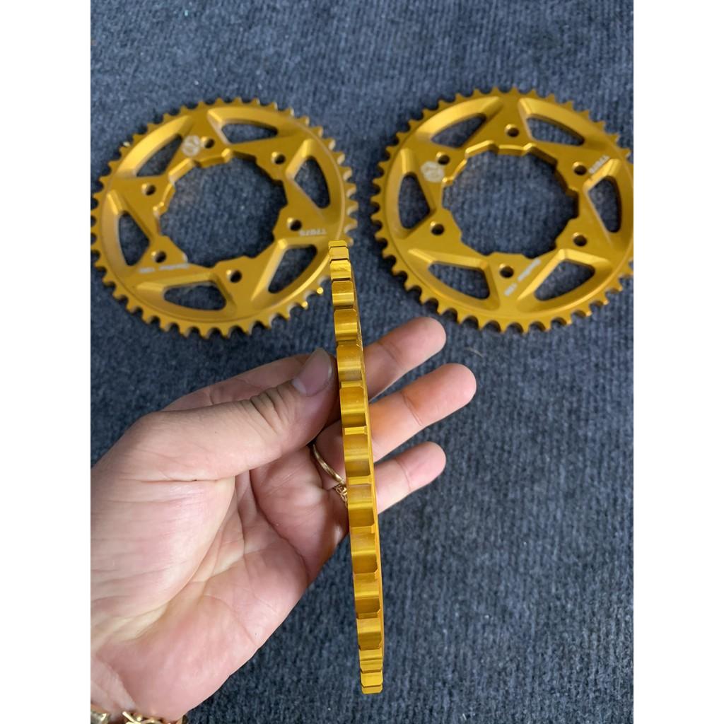 Nhông sên dĩa , Dĩa Tải Nhôm T7075 màu vàng chính hãng Cho dòng xe exciter150 cực xịn Lắp như zin