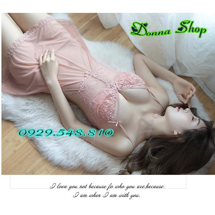 Váy ngủ sexy - Chất liệu voan ren mềm mịn - Mã DN03 hồng