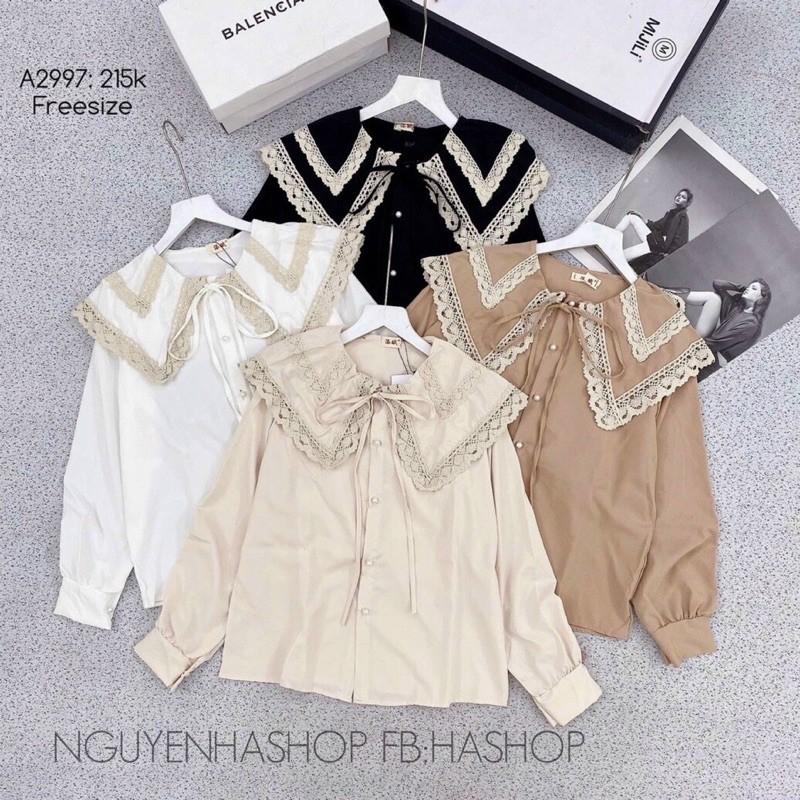 BIGSIZE NỮ Áo sơ mi tay dài công sở cổ viền ren