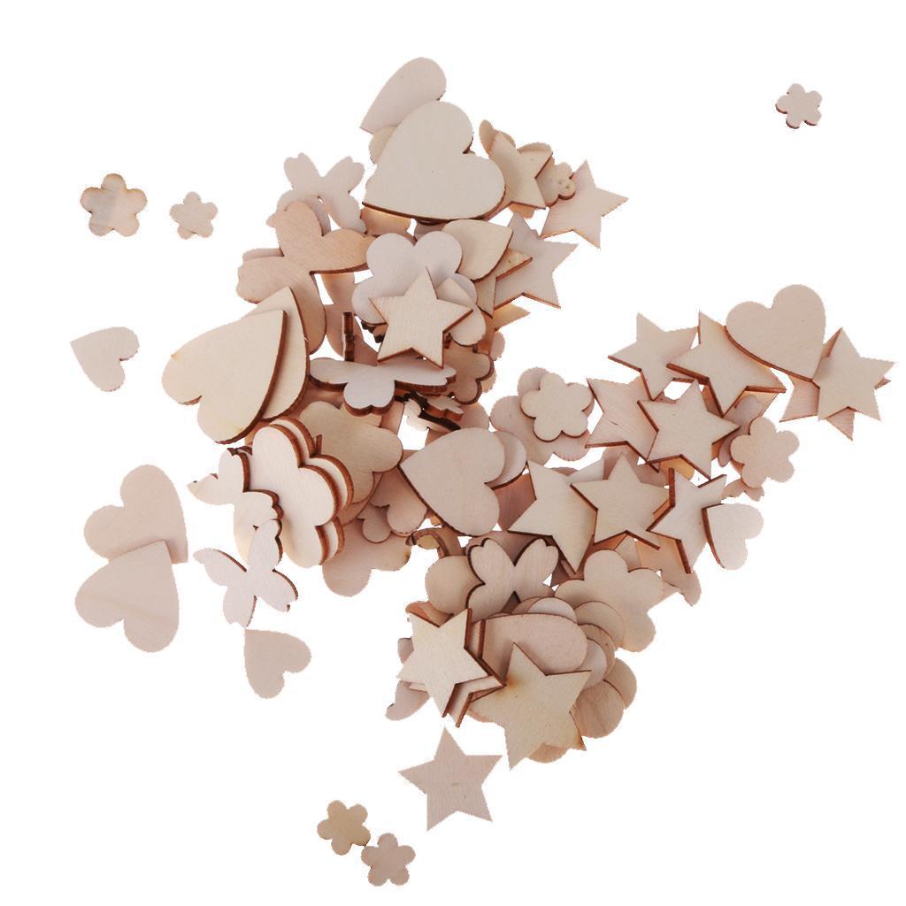 200x MDF Wooden Shape Craft Embellishments Wood Craft Art Star Flower Heart