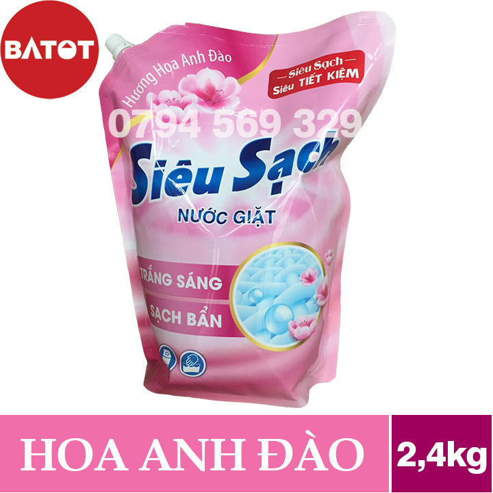 Túi Nước Giặt Lix Siêu Sạch Hương Hoa Anh Đào 2.4Kg - Trắng sáng sạch bẩn hương thơm nhẹ nhàng