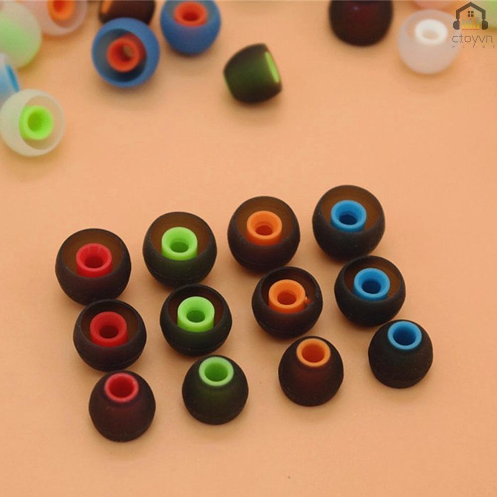 Set 6 cặp 12 nút bọc đầu tai nghe nhét tai bằng silicon mềm hai màu sắc ngẫu nhiên kích thước 3.8mm
