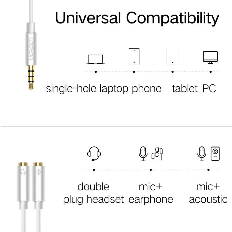 Ugreen UG30619AV141TK 20CM màu Đen Dây chuyển âm thanh 3.5mm dương sang Jack Mic + Loa âm - HÀNG CHÍNH HÃNG