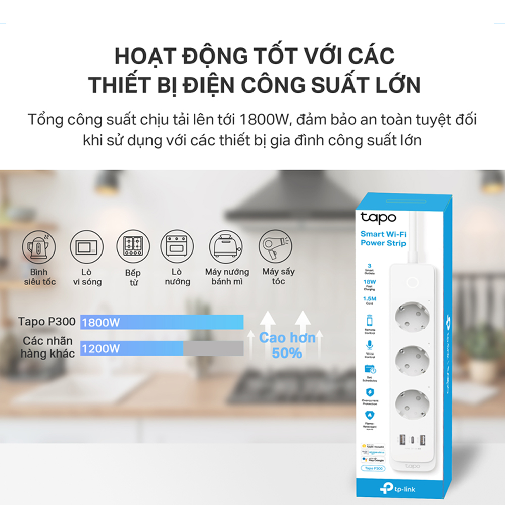 Ổ Cắm Dài TP-Link Wi-Fi Thông Minh Tapo P300 - Hàng Chính Hãng