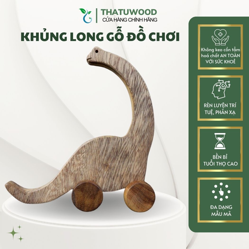 Đồ Chơi Khủng Long Bằng Gỗ Có Bánh Xe Di Chuyển - THATUWOOD