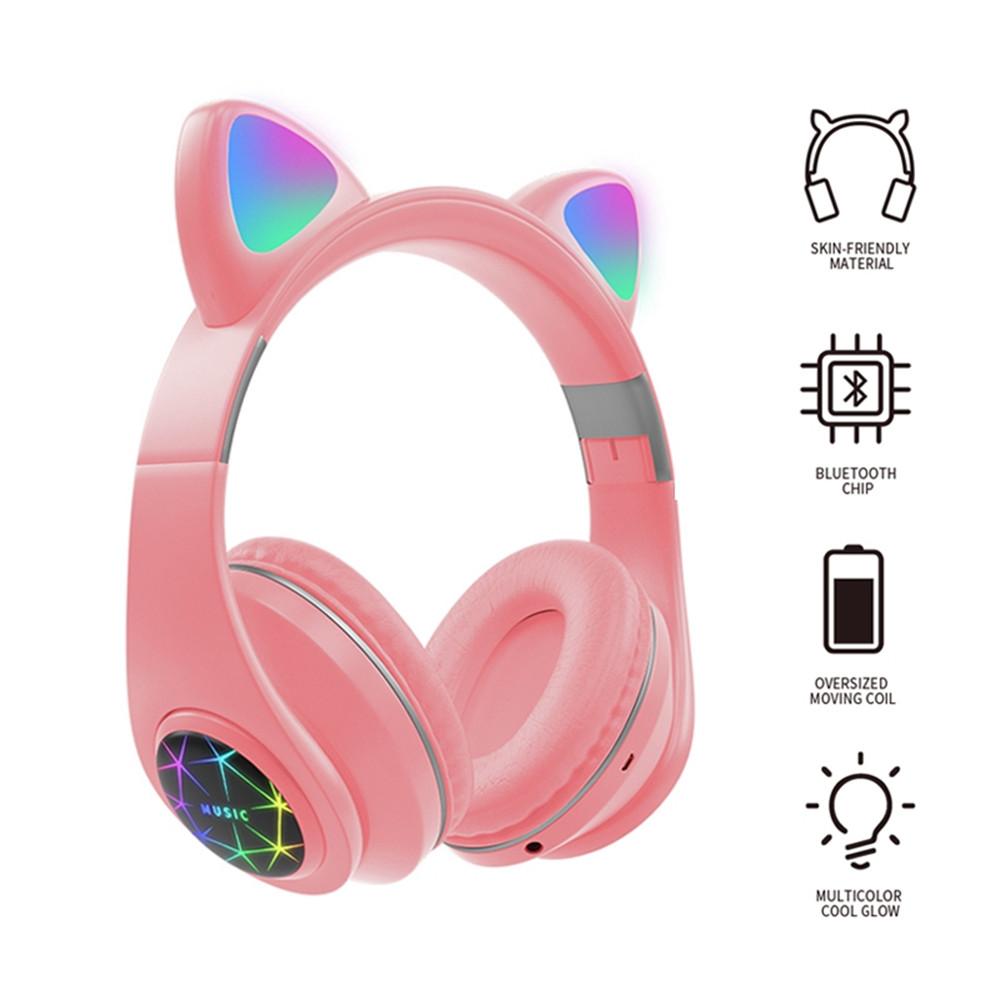 RGB Mèo Tai Tai Nghe Bluetooth 5.0 Loại Bỏ Tiếng Ồn Người Lớn Trẻ Em Gái Tai Nghe Hỗ Trợ Thẻ TF FM Radio Với Mic Âm Nhạc quà Tặng M2