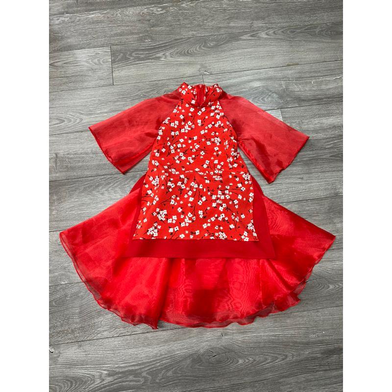 Set áo dài lụa hoa váy xòe thiết kế cao cấp sang chảnh cho mẹ và bé