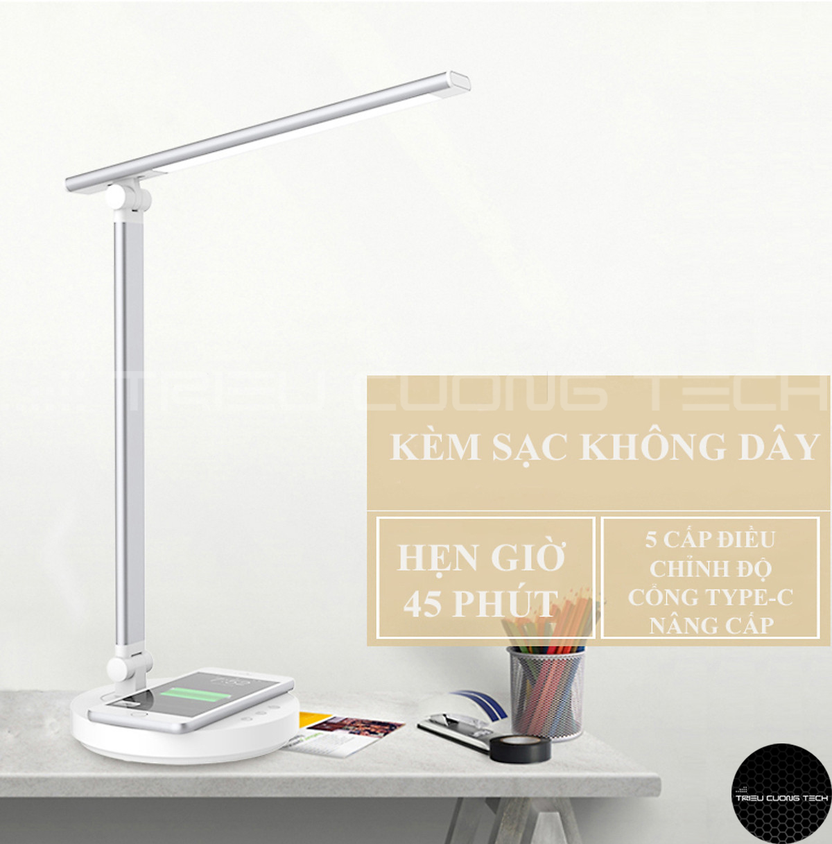 Đèn Led Bàn Đọc Sách Làm Việc Chống Cận - Cảm Ứng - Hỗ Trợ Sạc Không Dây - Điều Chỉnh Vùng Ánh Sáng Cho Sinh Viên - Học Sinh - Văn Phòng - Hàng Chính Hãng