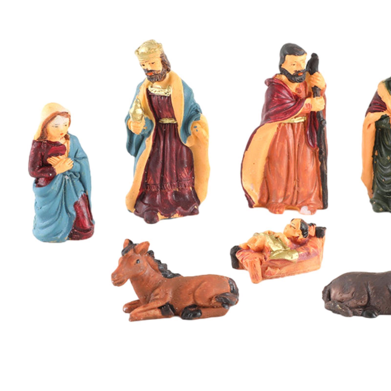 8Pcs Religious Christmas Nativity Scene Crafts Decoration Hand Painted Lovely Traditional Collection Birth of Jesus Ornament