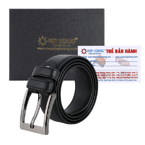 Dây nịt nam Huy Hoàng 4 phân may viền màu đen HP4002