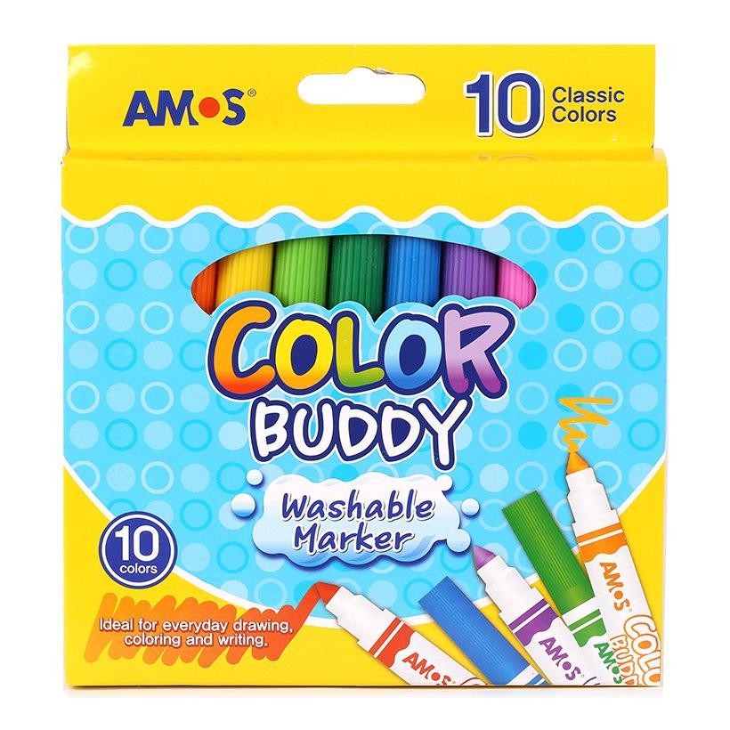 Bút dạ màu loại ngắn Amos Color Buddy - Hộp 10 bút (Hàn Quốc)