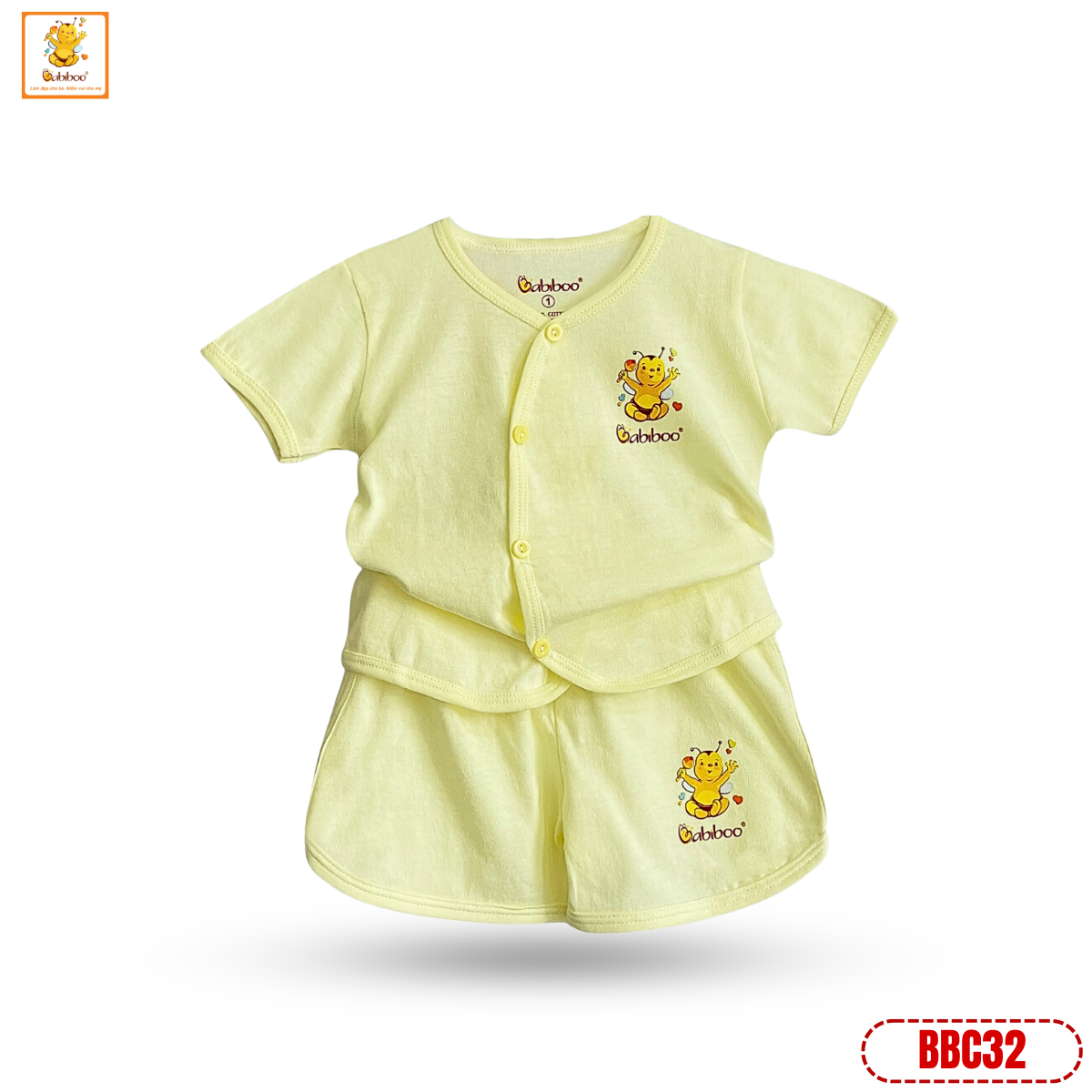 Bộ sơ sinh ngắn tay Babiboo quần áo sơ sinh cho bé cotton tự nhiên - BBC32