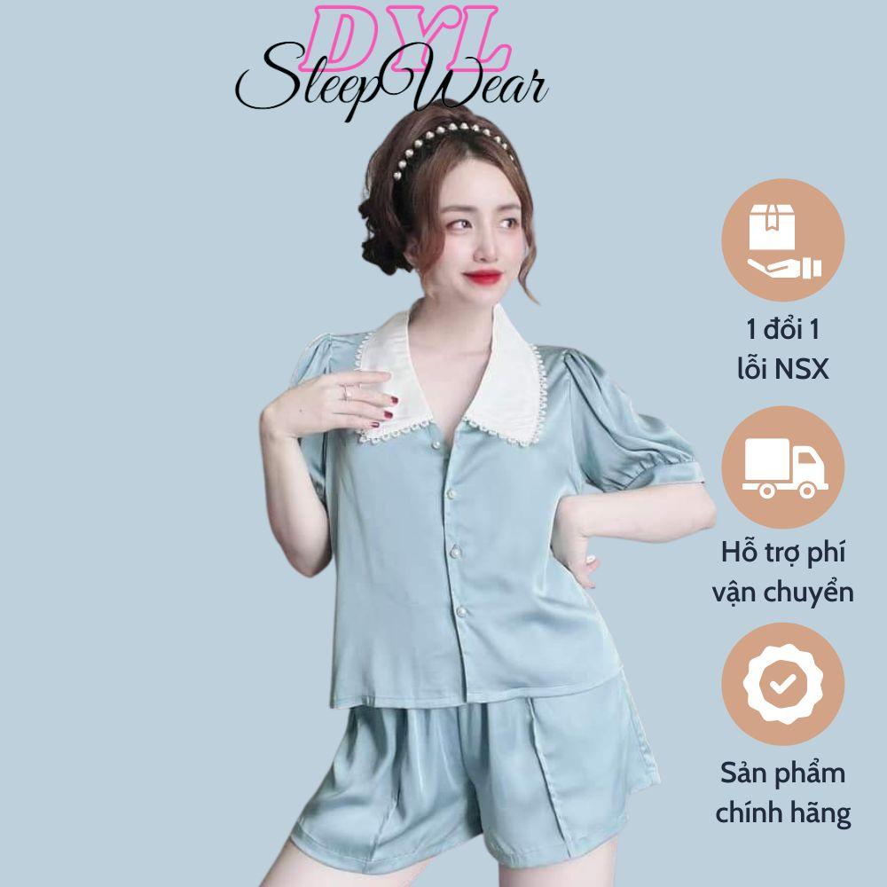 Đồ Bộ Mặc Nhà Lụa LaTin Cao Cấp Mùa hè, Lụa Pyjama cổ sen ngắn