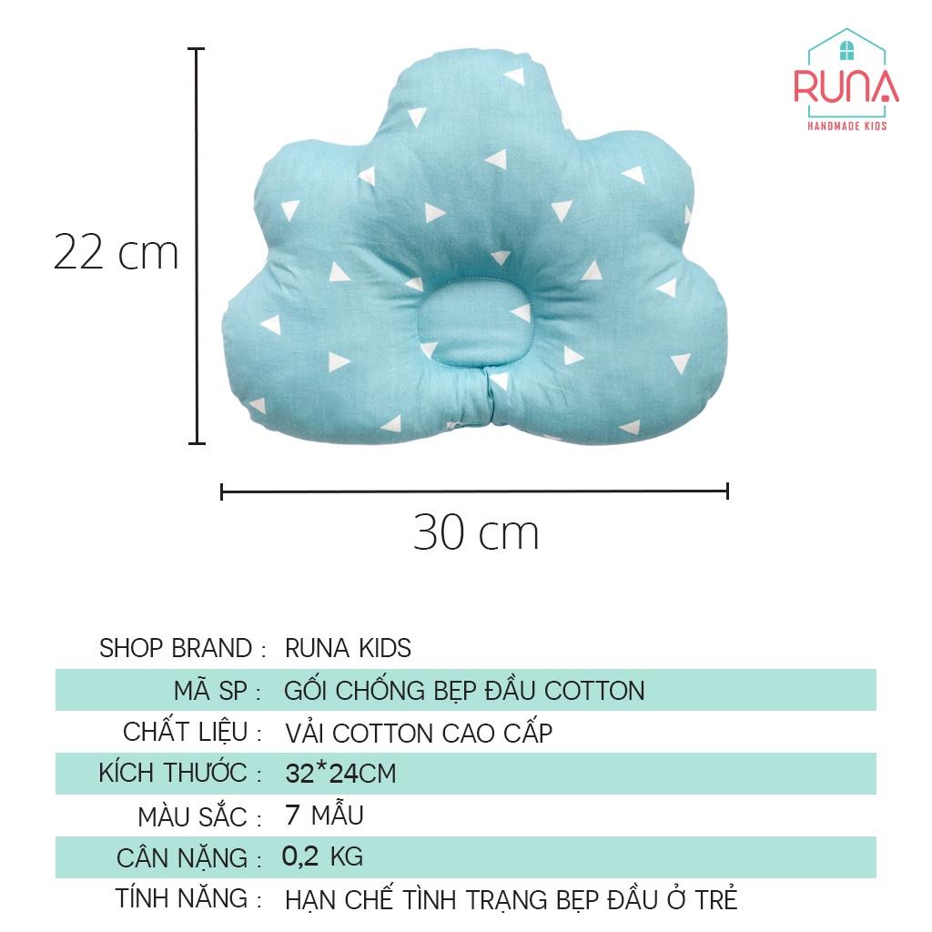 Gối chống bẹp đầu cho trẻ sơ sinh RUNA KIDS Cotton Hàn 100% cao cấp mềm mịn giúp bé ngủ ngon