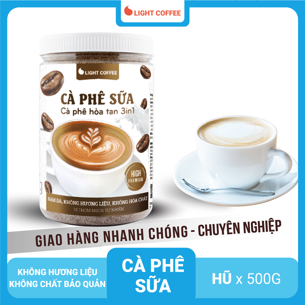 Cà phê sữa 3in1 không hóa chất, pha uống ngay Light Coffee - hũ 500g