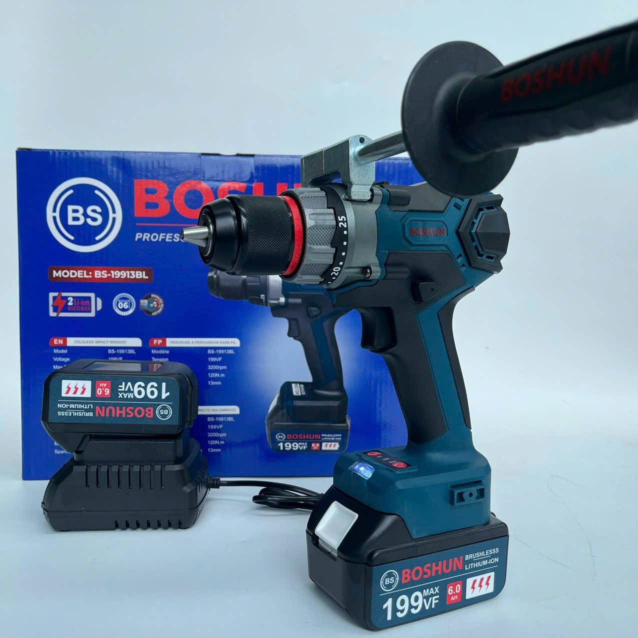 Máy khoan từ BOSHUN AUTO LOCK 3 chức năng , có búa , sử dụng động cơ không chổi than -Siêu khỏe - HÀNG CAO CẤP