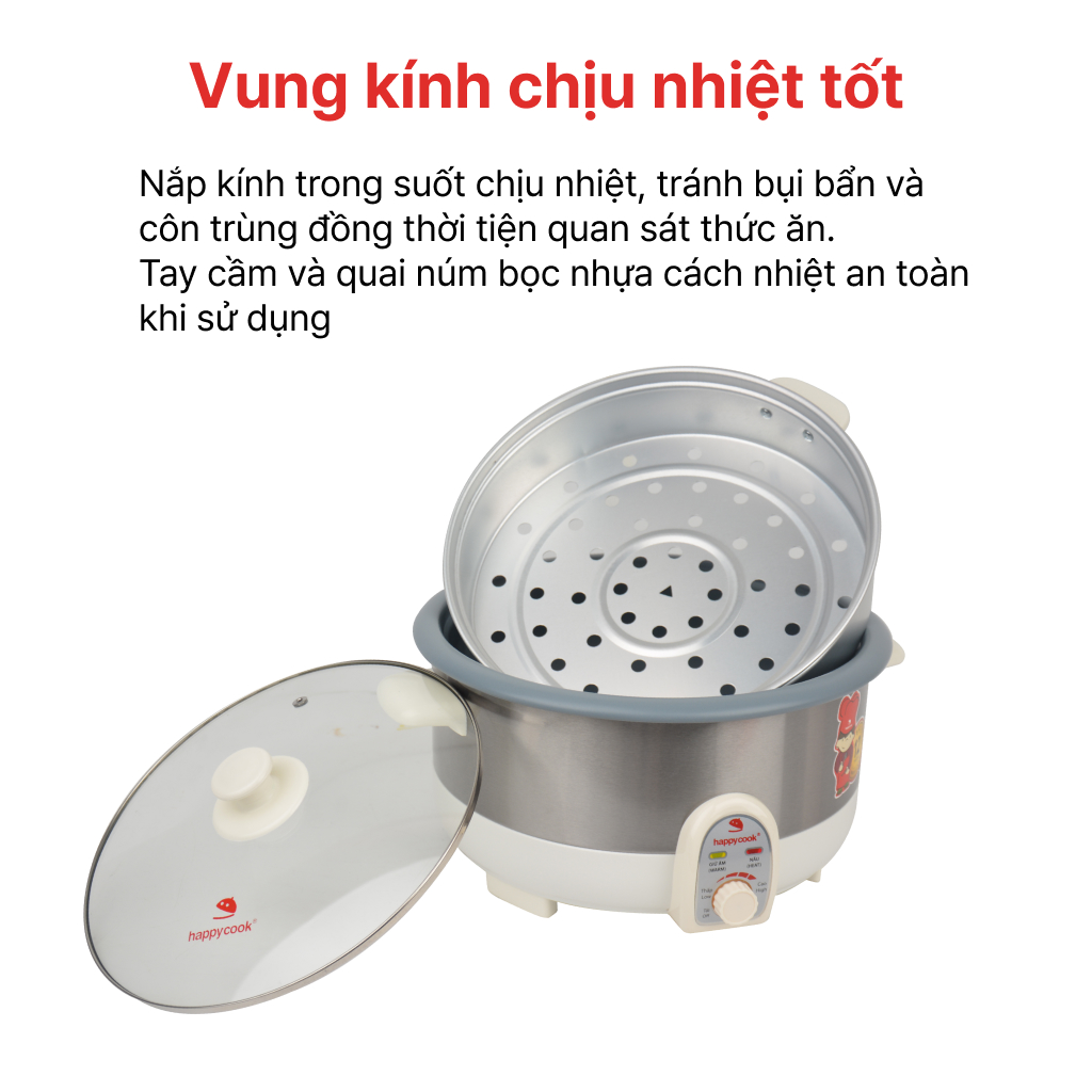 Nồi Lẩu Điện Có Xửng Happy Cook HCHP-350ST (3.5L) - Hàng Chính Hãng