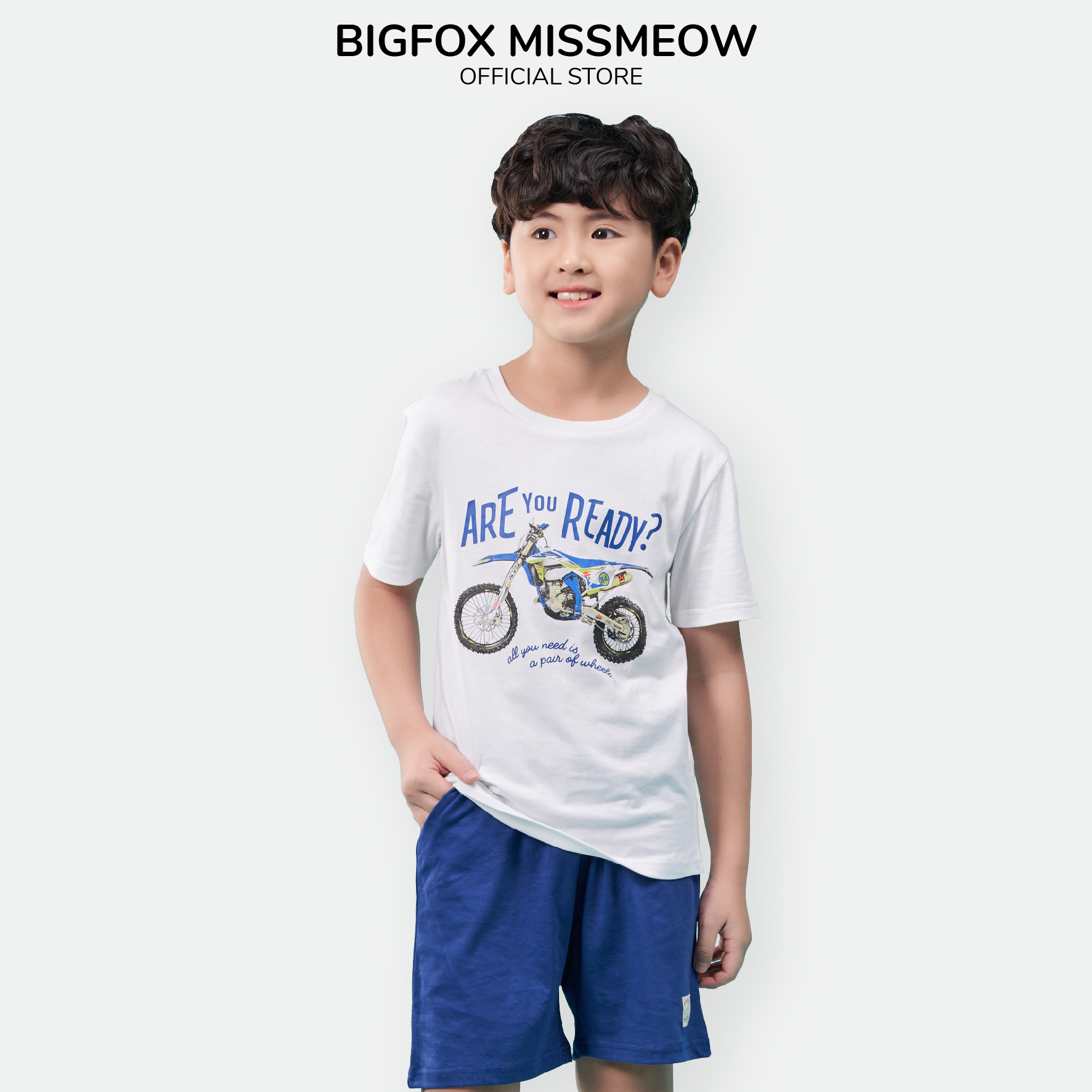 Bộ bé trai cộc tay size đại BIGFOX - MISS MEOW mặc nhà mùa hè vải cotton phong cách Âu Mỹ in Xe máy Are you ready size đại trẻ em 3 - 11 tuổi 11kg - 40kg QATE