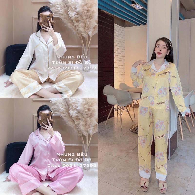 Đồ bộ pijama tay dài quần dài, pijama lụa satin, đồ mặc ở nhà