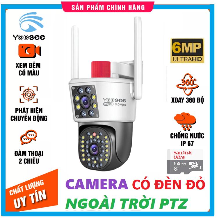 (New 2024) Camera Ngoài trời Có đèn báo PTZ YooSee 6.0Mpx 1 mắt cố định và 1 mắt quay 360 độ - Góc Rộng - Siêu Nét có Tiếng Việt - Hàng chính hãng