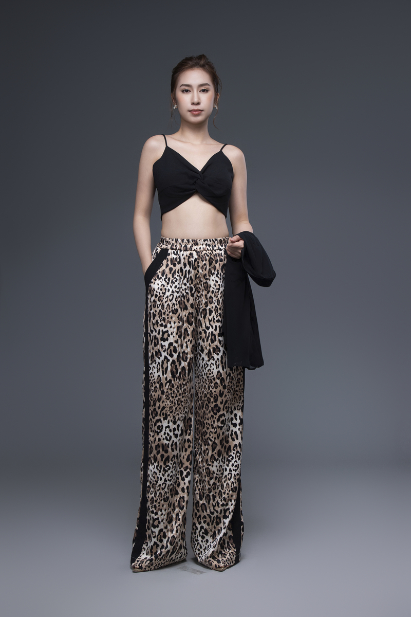 Quần beo lụa cát form suông đắp chiffon dọc LM112431 [BST Da Beo