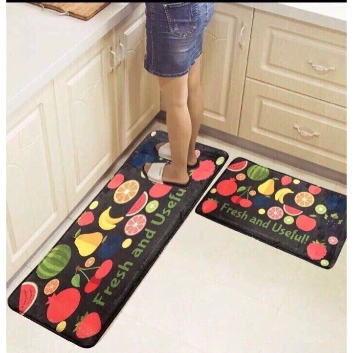 Bộ 2 thảm trang trí, thảm bếp cao cấp  (40x60 cm và 40x120 cm) họa tiết trái cây