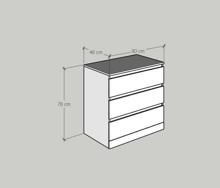 HAPPY FURNITURE , Tủ 3 ngăn kéo - DOOBIE , THK_003 , 80cm x 48cm x 78cm