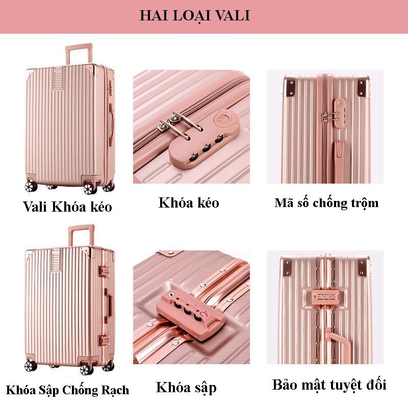 Vali kéo du lịch khung nhôm khóa sập TSA chống bể vỡ, chống rạch móc, siêu nhẹ Size 20/size 24