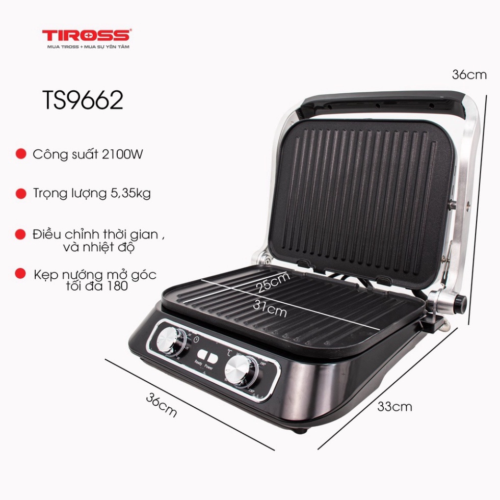 Kẹp nướng điện Sandwich Tiross TS9662-Hàng Chính Hãng