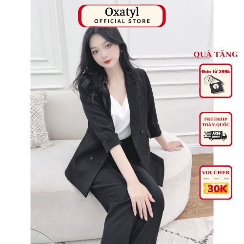 Áo Vest Blazer dáng dài 2 lớp oxatyl M453 phong cách thời trang công sở 2023