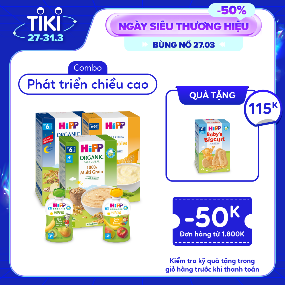 Combo ăn dặm HiPP Organic số 9: Phát triển chiều cao