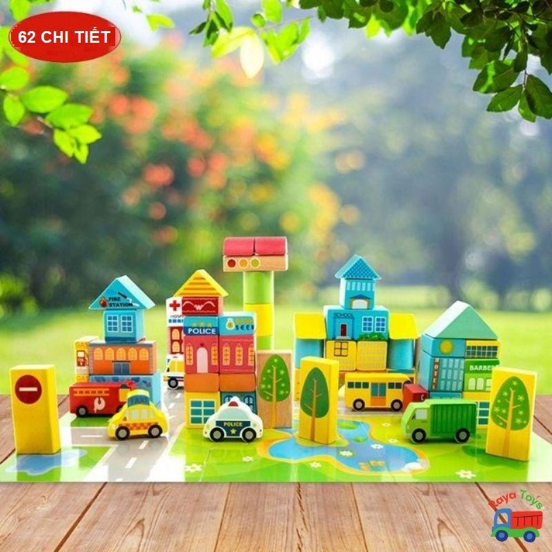 Đồ chơi mô hình lắp ráp thành phố bằng gỗ cho bé xếp hình thông minh, sáng tạo | giáo dục Montessori, Steam, Steam