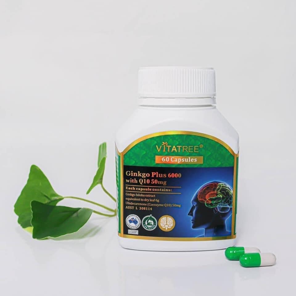 Viên uống hỗ trợ trí nhớ và sự tập trung Vitatree Ginkgo Plus 6000 with Q10 50mg - 60 Viên