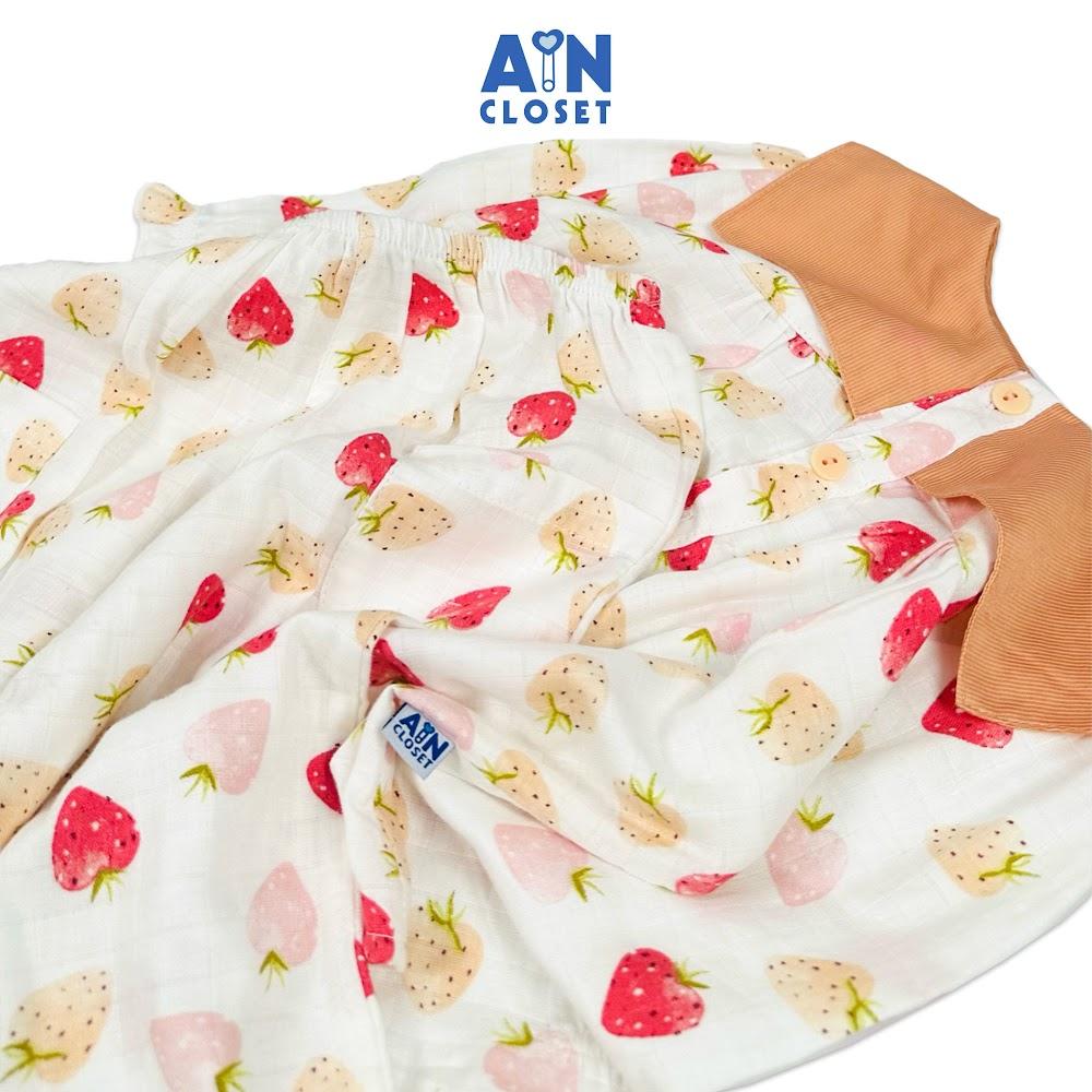 Bộ quần áo Dài bé gái họa tiết Dâu Cổ Hồng xô sợi tre - AICDBGFYYWCV - AIN Closet