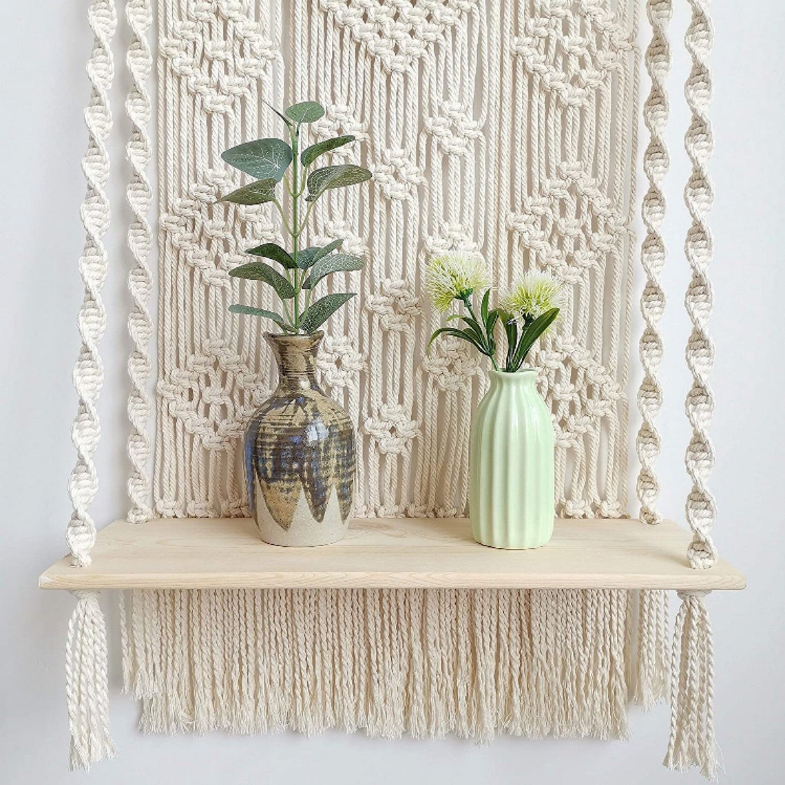 Kệ Gỗ thông Treo Tường Macrame KM03 55x85 cm - Kệ để đồ, kệ sách, trang trí tường