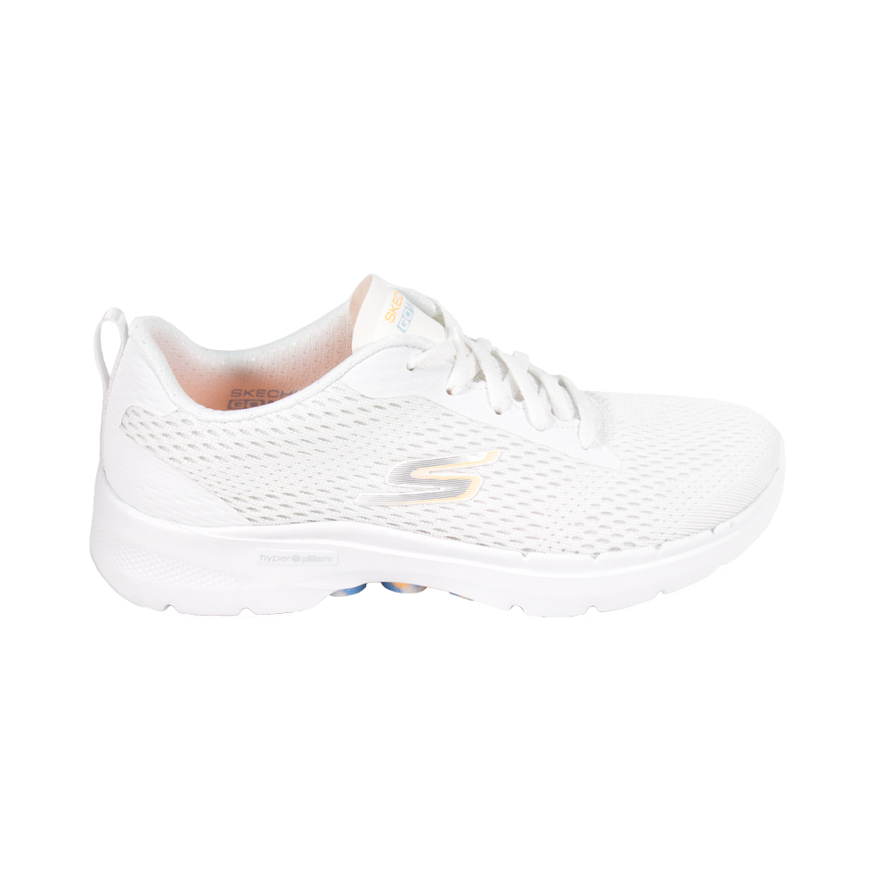 Skechers Nữ Giày Thể Thao Đi Bộ Giặt Máy Được, Tập Gym, Đi Học, Đi Làm, Thường Ngày GOwalk 6 High Energy Walking Air-Cooled Goga Mat Dual-Density, Hyper Pillar Technology, Machine Washable, Ortholite, Ultra Go, Vegan - 124619-WLB