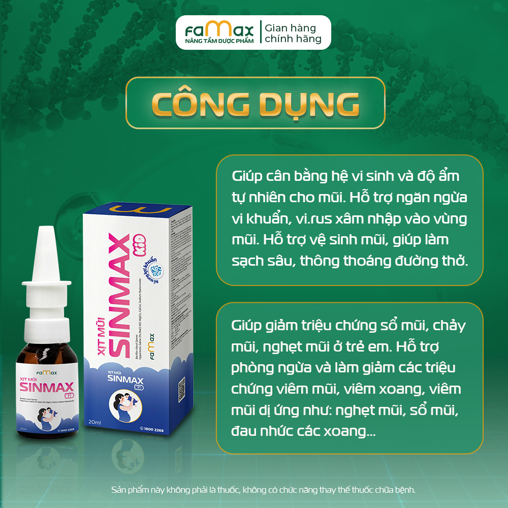 [FAMAX] Combo xịt mũi Sinmax Kid + Sinmax Sea - Hỗ trợ giảm sổ mũi, nghẹt mũi, chảy mũi