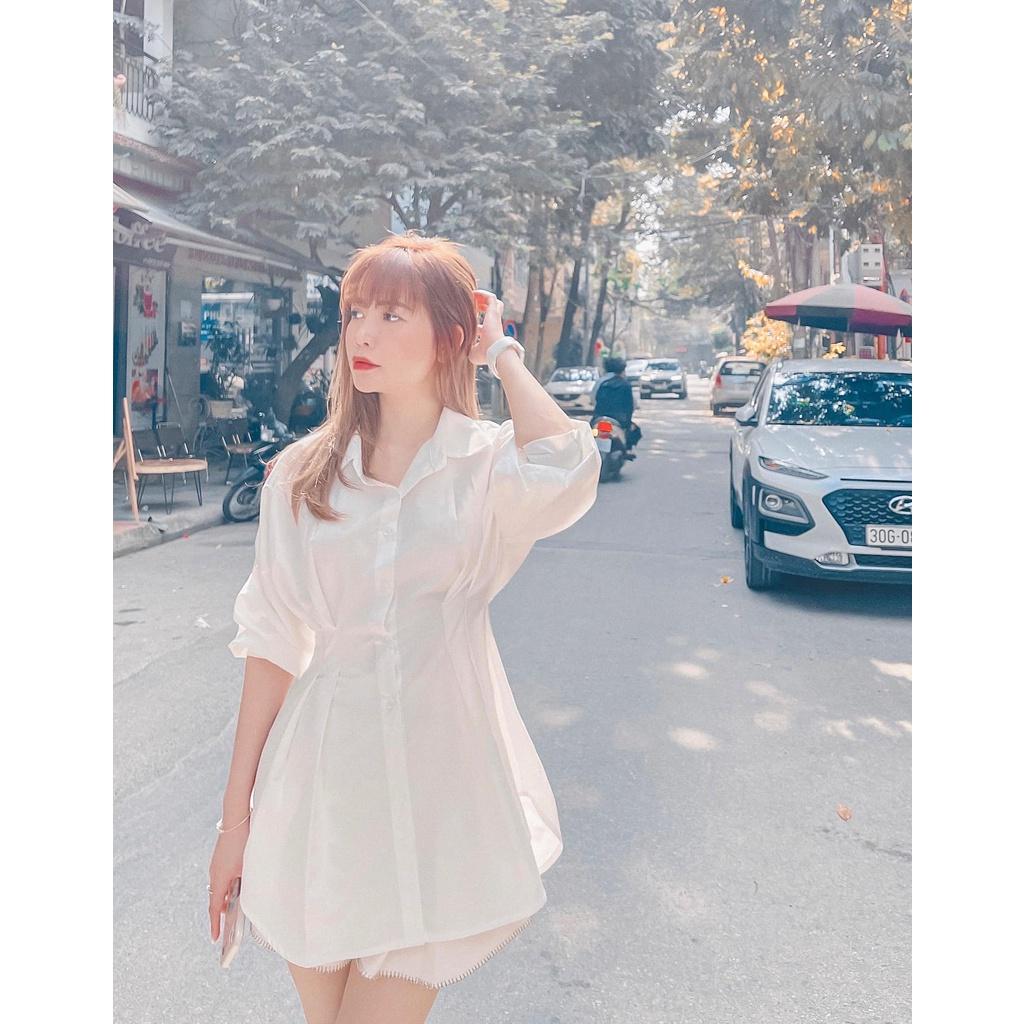 Áo sơ mi trắng nữ chiết eo trendy thời thượng, dễ mặc, dễ phối đồ Peony - SELENA TOP
