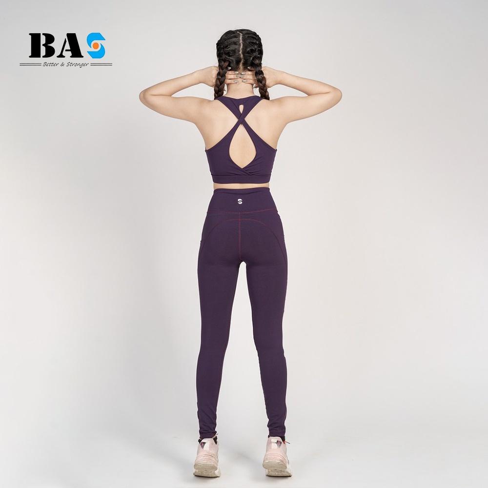 Bộ quần áo tập yoga gym aerobic chuyên nghiệp BAHUNG bra 2 lớp phối legging nâng mông - S40040